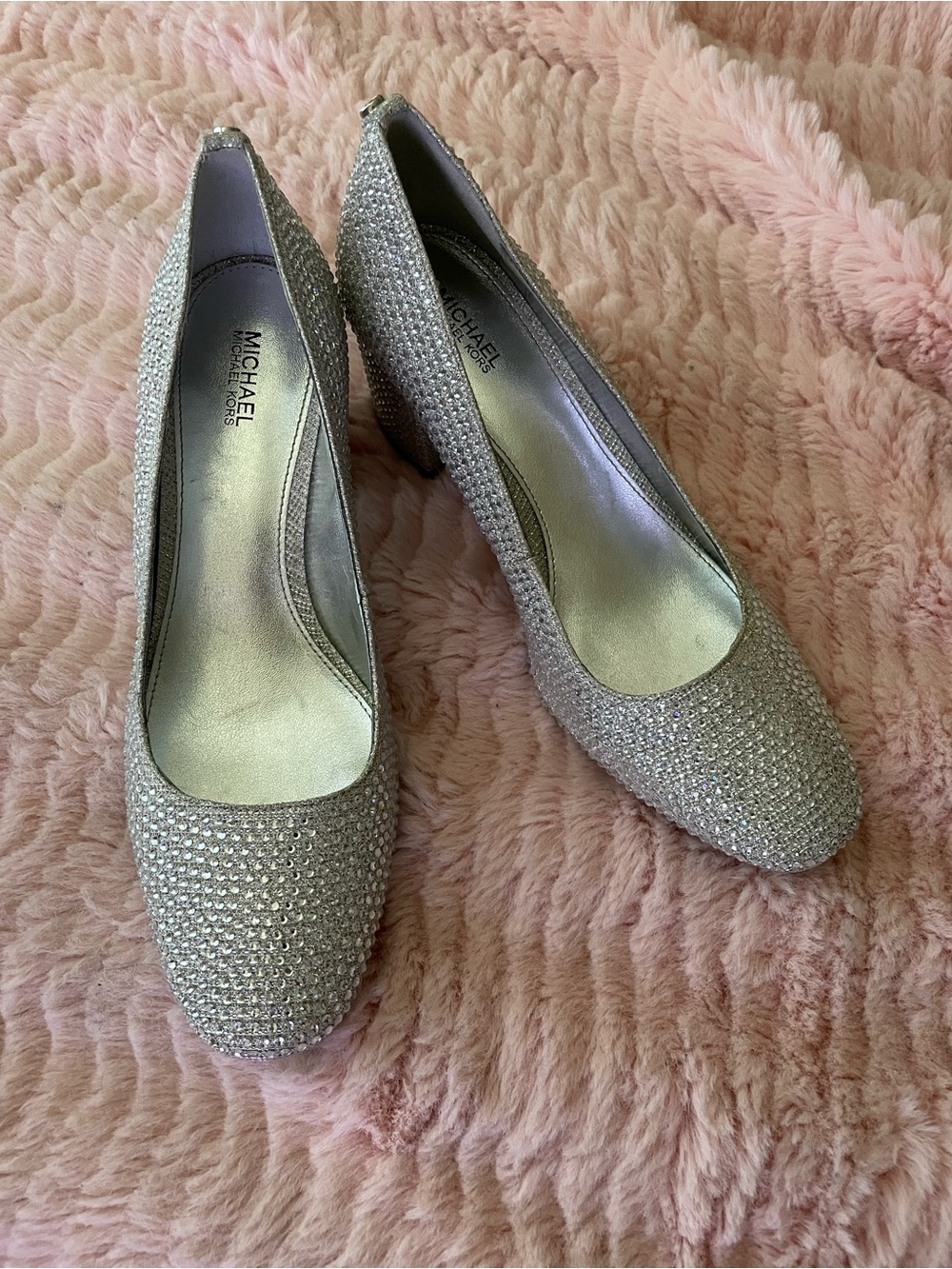 Michael Kors Silver Crystal Block Heel Pumps